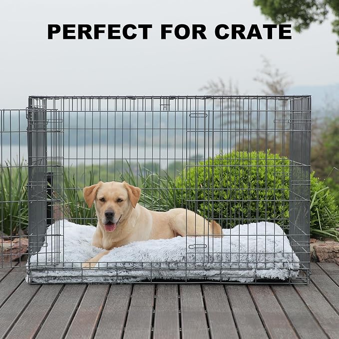 Bedfolks Plush Dog Crate Bed, Waterproof & Washable Faux Fur Pad for Extra Large Dogs, Grey, 41"x27" - Image 3