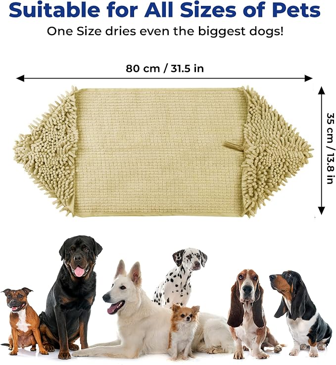 Muddy Mat® Doggy Dryer, Highly Absorbent Microfiber Washable Dog Shammy, Quick Drying Towel Absorber, Extra Soft Plush Wrap Chenille Bath Towels to Dry Soggy Large Pets & Small Puppy - Beige - Image 9