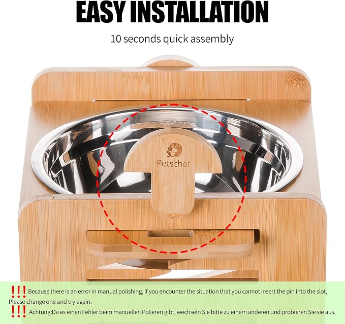 Elevated Dog Bowls, 9 Heights Adjustable Raised Dog Bowl 4.7″-11.8″, with Food Grade 304 Stainless Steel 51 OZ, Bamboo Dog Bowl Stand for Medium and Large Dogs, 1 Pack - Image 5