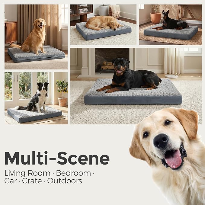 Sytopia 37" Indestructible Dog Bed for Large Dogs – Chew-Proof Pet Mat with Double-Sided Plush & Waterproof Liner, Tough Crate Mat with Egg-Crate Foam Support, Indoor & Outdoor Use,Grey - Image 6