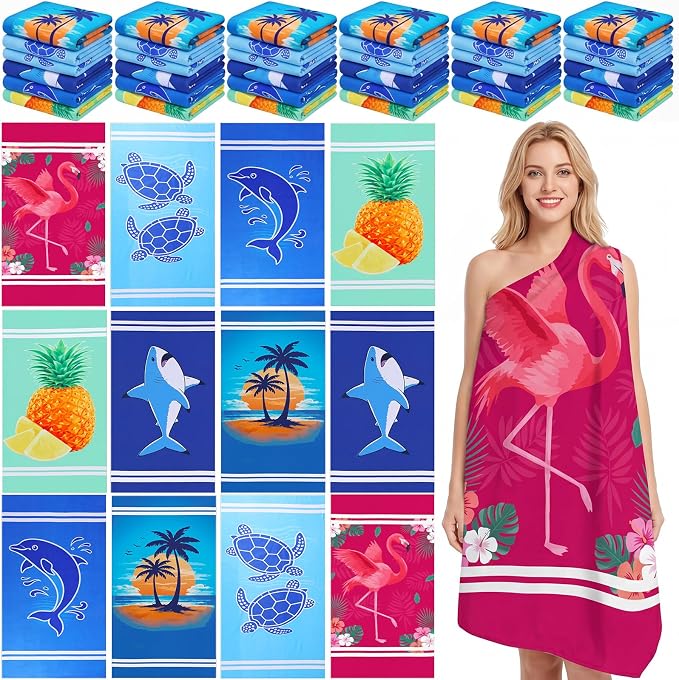 Mindsoft 6 Pcs 30"x 60" Beach Towel Yoga Towel Quick Dry Soft Microfiber Sand Free Oversized Lightweight Cute Beach Towels Bulk for Bath Camping Travel Pool Party Teacher Appreciation Gift by Mindsoft