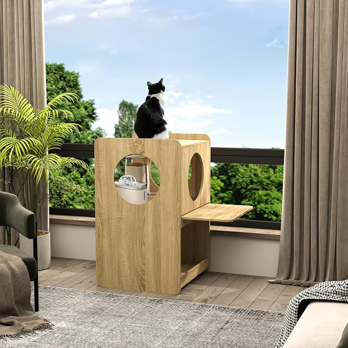GDLF Cat Feeding Station with Water Fountain Space, Elevated Window Perch | Elevated Feeding Area, Spill-Proof Silicone Mat, Window Perch, Pull-Out Platform, Hidden Cat Storage - Image 6