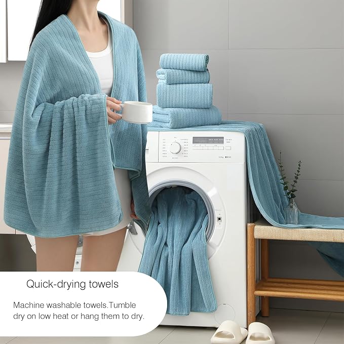 18 Piece Family Bath Towel Set Include 6 Bath Towels,6 Hand Towels and 6 Washcloths Soft Bathroom Towel with Hanging Loops,Highly Absorbent Quick Dry Towels Set for Bathroom,Hotel and Spa-Turquoise - Image 2