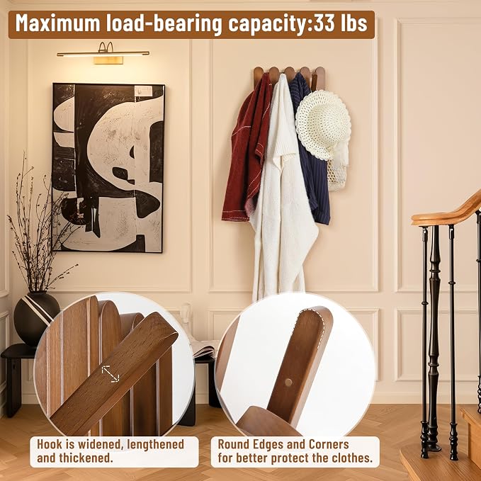 Wall Coat Rack for Entryway: Folding Wood 4 Hooks for Small Space | Modern Heavy Duty Wall Mounted for Mid Century Home Decor Bathroom Hallway Bedroom for Hanging Towel Jacket Backpack Bag - Image 4
