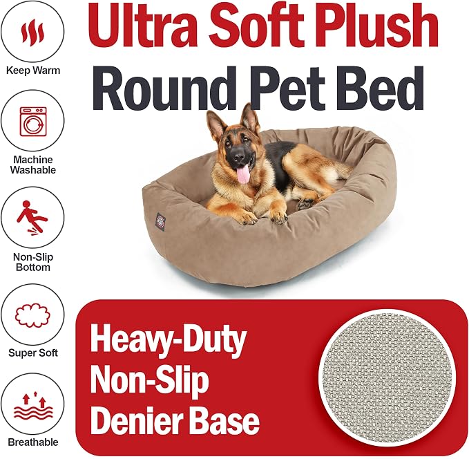 Majestic Pet 52 Inch Suede Calming Dog Bed Washable – Cozy Soft Round Dog Bed w/Spine Support for Dogs to Rest Head - Fluffy Donut Dog Bed 52x35x11 (Inch) - Round Pet Bed X- Large – Stone (2025) - Image 6