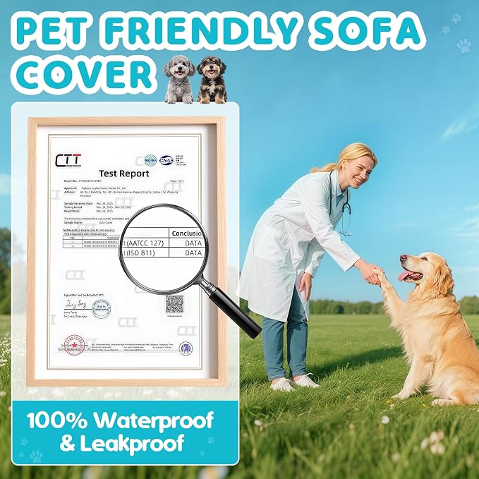Loiion 100% Double-Sided Waterproof Dog Sofa Cover - Anti-Slip, Leakproof Couch Cover, Pet-Friendly Couch Protectors for Puppy, Large Dog, Kids and Pets150 X71 Almond - Image 6