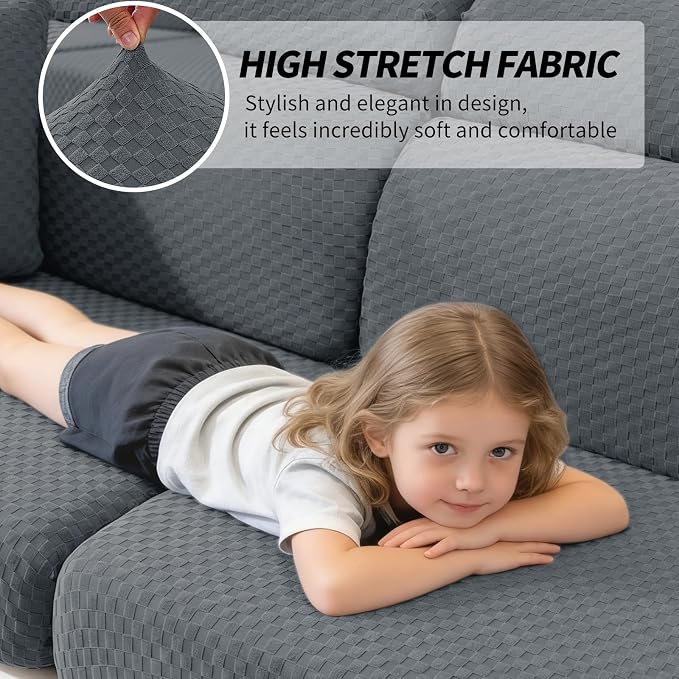 YEMYHOM Couch Cushion Covers for Sofa, Stretch Sectional Back Cushion Covers Washable Thick Furniture Protector Sofa Slipcovers for Pets (1PC Back Couch Cover, Dark Gray) - Image 3