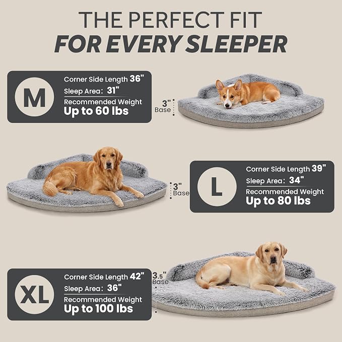 Corner Dog Bed Large, 36" Calming Fluffy Orthopedic Pet Beds, Beige | Space saving plush corner nest,egg-crate foam, washable cover, waterproof liner, non-slip bottom and bolsters for large dogs - Image 6