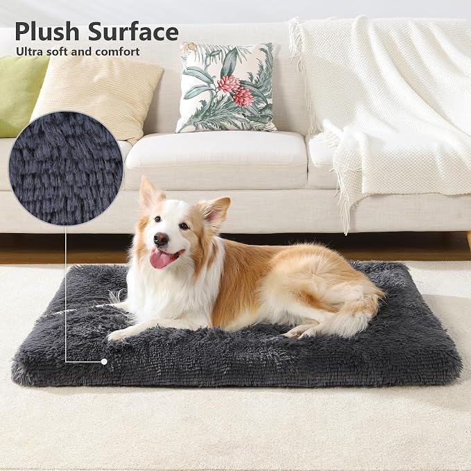 Extra Large Dog Bed Crate Pad 42", Washable XL Plush Pet Mat Dark Grey | Machine Washable, Anti-Slip Bottom, Kennel Pad 41*27", Ultra Soft Cozy Sleeping, Easy to Care, 85 lbs - Image 2