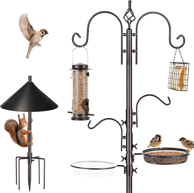 ERYTLLY Bird Feeders Bird Feeding Station Kit Bird Feeding Pole Wild Bird Feeder Hanging Kit with Squirrel Guard Baffle Suet Cage Tube Bird Feeder Planter Hanger Multi Feeder for Attracting Wild Birds by ERYTLLY