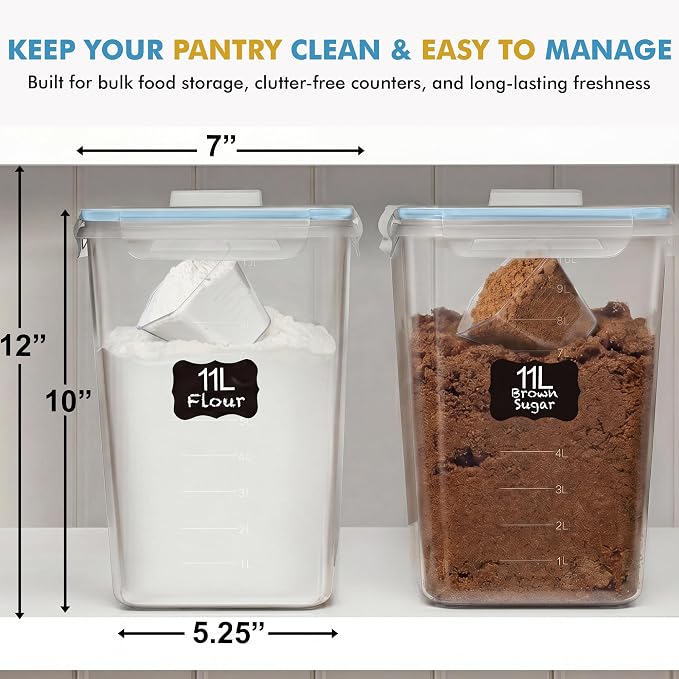 Shazo 2 PC (11L | 372 oz) Flour Sugar Storage Containers with Spout Lid & Easy Carry Handle - BPA Free Extra Large Airtight Food Storage Containers with Lids - Rice Canisters Sets for Kitchen & Pantry - Image 8