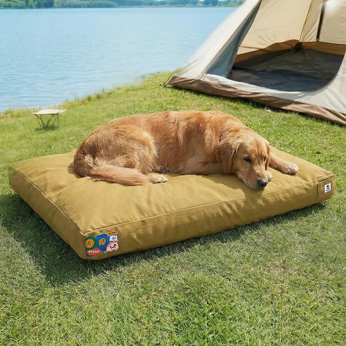 Sytopia 42 Inch Canvas Outdoor Dog Bed for Extra Large Dogs, Durable Dog Bed with Waterproof Machine Washable Removable Cover, Indoor Patio Pet Pad for Crate, Yellow by Sytopia