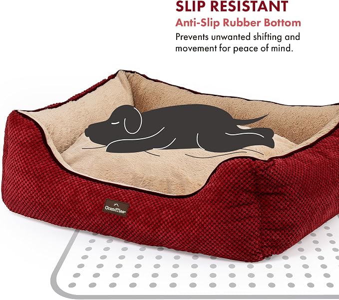 GRANDTIES Fluffy Dog Beds for Small Medium Large Dogs & Cats, Machine Washable Dog Bed, Rectangle Breathable Soft Calming Sleeping Warming Pet Beds with Waterproof & Non-Slip Bottom (M 34", Cherry) - Image 5