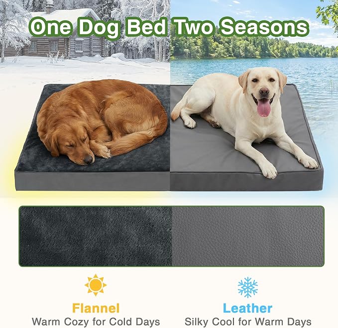 Waterproof XXL Dog Bed, Outdoor Washable Orthopedic Large Crate Pad 48" | Jumbo Pet Bed Foam, Reversible Faux Leather & Flannel, Durable Removable Cover, Anti-Slip Kennel Pad 47"x29" Dark Gray - Image 5