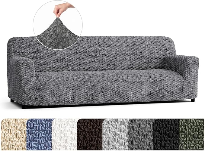 PAULTO BY GA.I.CO. Stretch Sofa Slipcovers – Soft Elastic Fabric Couch Cover for Armchair Loveseat 3-Seater & 4-Seater Sofa Cover – Non-Slip Furniture Protector Washable - Dark Grey (86"-120" Wide) by PAULATOBYGAICO