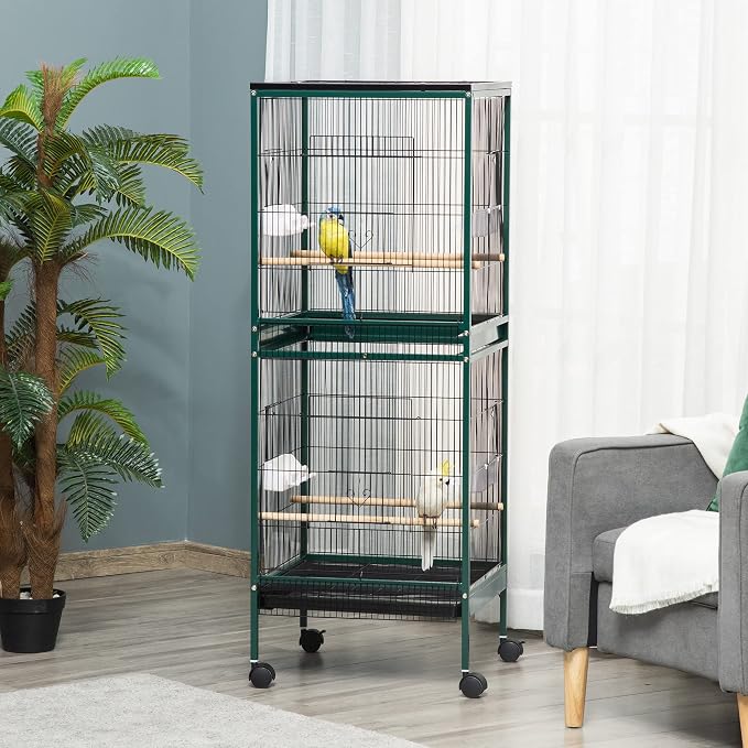 PawHut Large Bird Cage with 1.7 ft. Width for Wingspan, Bird Aviary Indoor with Multi-Door Design, Fit for a Canary, Finch, Conure, 55", Green | Bird Aviary Indoor, Multi-Door Design, Fit for a Canary, Finch, Conure - Image 2