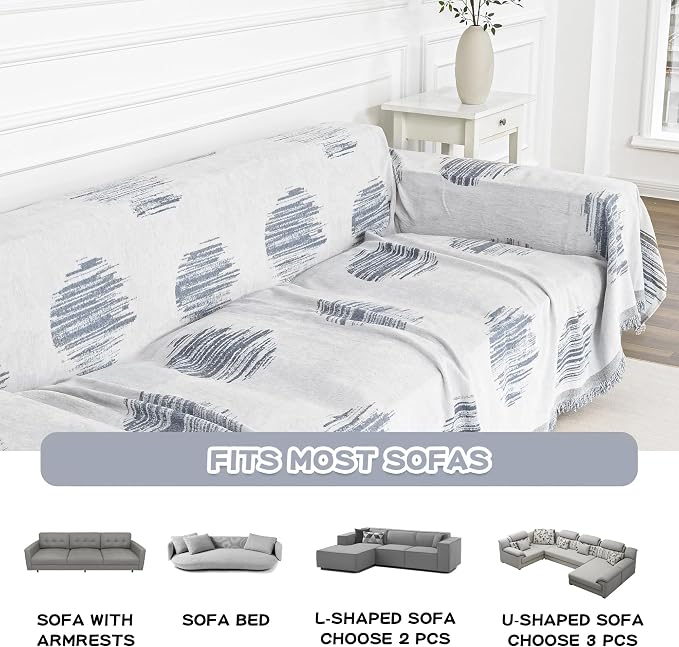 MEETSKY Sofa Covers for Sofa, Couch Cover for Dogs, Throw Couch Covers Loveseat Covers Futon Cover L Shaped Cover Washable Chenille Couch Protector, 71" x 118", Grey - Image 6