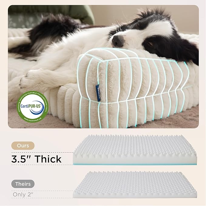 Bedsure ComfyFleece™ Orthopedic Dog Beds for Extra Large Dogs, Waterproof Memory Foam XL Pet Bed with Sides, Non-Slip and Egg-Crate Foam Big Dog Couch Sofa with Washable Corduroy Cover, Cream - Image 3