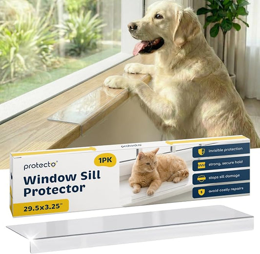 PROTECTO Window Sill Protector from Dogs & Cats, 29.5 x 3.25 in | Clear Window Guards from Cats Scratching, Chewing & Clawing - Keep Your Sills Smooth & Paws Safe - Strong Window Sill Cover by protecto