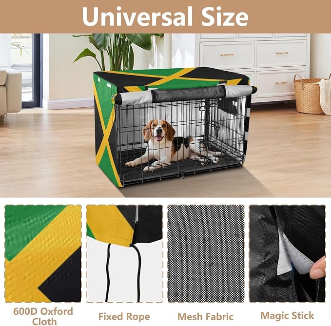 Dog Crate Cover Kennel Cover for Dog Cages Breathable for Wire Cage Indoor Outdoor Jamaica National Flag Green - Image 4