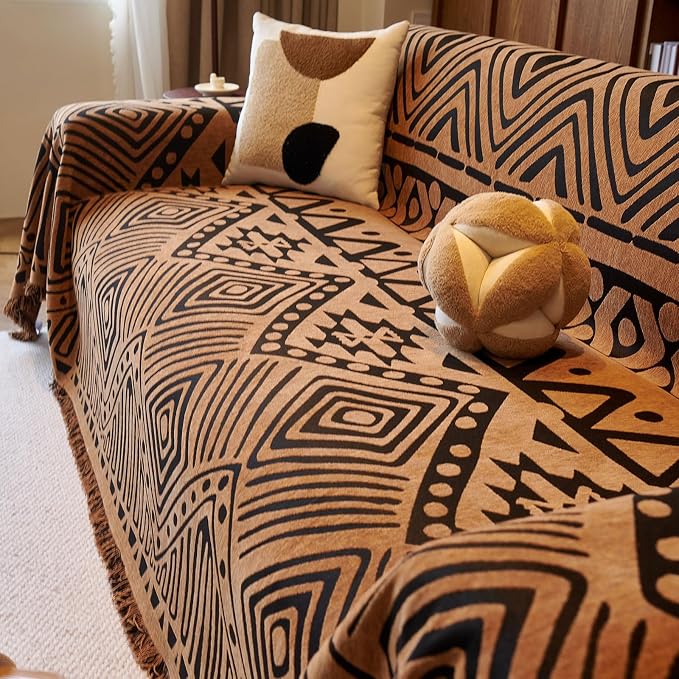 VClife Boho Couch Covers Washable Sofa Cover for Sofa, Luxury Sectional Couch Cover Chenille for 3 Cushion Couch, Anti Slip Pet Sofa Slipcover Dog Couch Cover Throw, Black Pumpkin Geometry, 71"x134" - Image 8