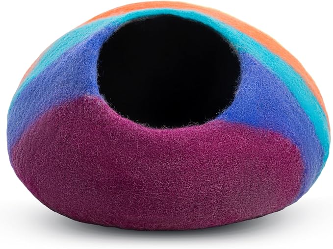 Premium Felt Cat Cave Bed – Cats Curl Into Instantly - Wool Kitty Beds Handcrafted Kitten Caves Bed for Indoor Cats - Made from Merino Wool by Woolygon (Rainbow Twist) - Image 4