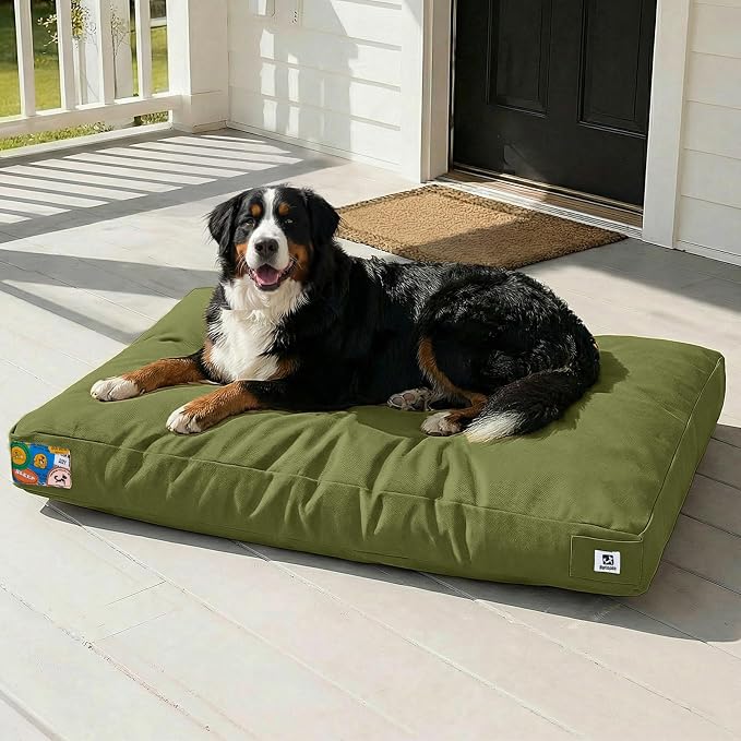 Sytopia 47 Inch Canvas Outdoor Dog Bed for XXL Dogs, Durable Dog Bed with Waterproof Machine Washable Removable Cover, Indoor Patio Pet Pad for Crate, Green by Sytopia