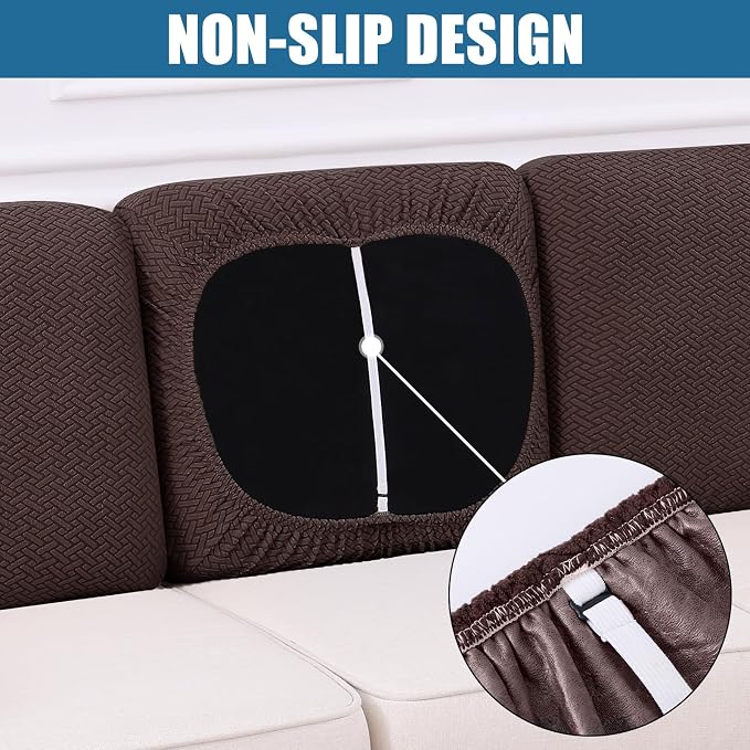 Smiry Waterproof Couch Cushion Covers, Non Slip Seat Cushion Covers | Stretch Jacquard Chaise Lounge Sofa Slipcover, Washable Elastic Furniture Protector for Pets, Back Cover M, Chocolate - Image 3