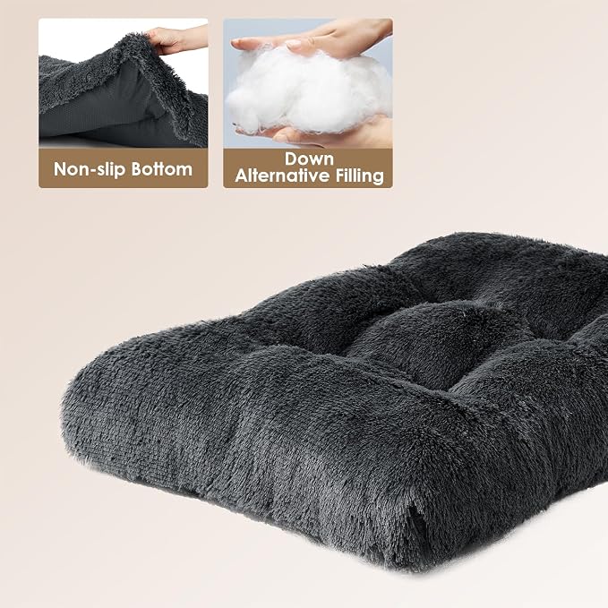 EHEYCIGA Fluffy Dog Crate Bed for Medium Dogs, Plush Crate Pad, Dark Grey | Calming Anti Anxiety Medium Dog Bed, Washable Soft Warm Faux Fur Crate Mat with Non-Slip Bottom - Image 4