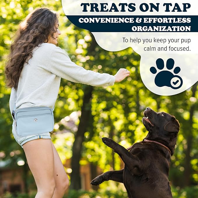 Puppington 3-in-1 Crossbody Dog Walking Bag & Treat Pouch with Matching Planet Safe Poop Bags & Built-In Dispenser - Dog Mom Gift for Puppy Training with Zippered Pockets (Ice Blue) - Image 4