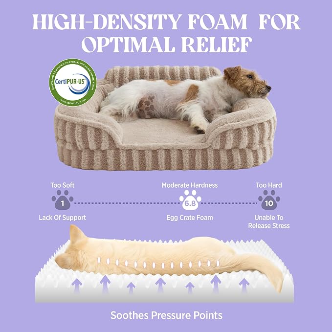 LE SURE Cute Cozy High Back Orthopedic Small Dog Bed with Sides, 24" Hazel | Waterproof Pet Bed with Sides, Aesthetic Comfy Egg-Crate Foam Pet Couch Sofa, Removable Washable Cover, Non-Slip Bottom - Image 4