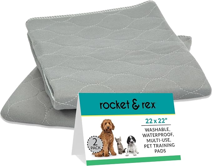 rocket & rex Grey Washable Reusable Pee Pads, Leak-Proof (22x22, 2pk) | For potty training, whelping & crate lining. OEKO-TEX, chemical-free. by rocket+%26+rex