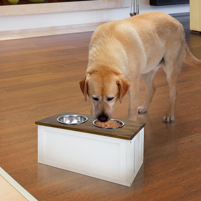 Casual Home 603-15 Wooden Storage Stand Pet Feeder, Two-Tone (Warm Brown, White), One Size - Image 2