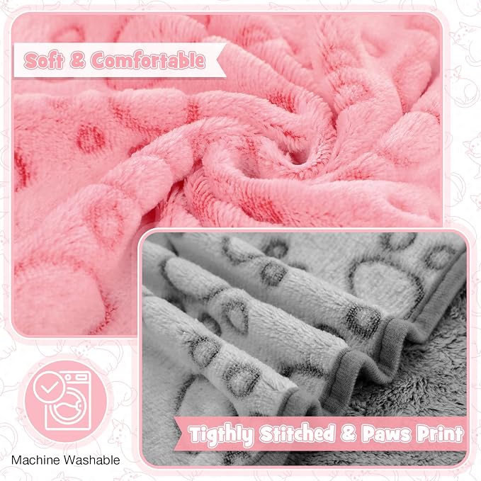 Tegeme 12 Pcs Pet Blankets 30 x 20 Inch Soft Fluffy Fleece Dog Cat Warm Paw Print Pattern Blankets Flannel Throw for Pets Dog Puppy Cat(Pink,Gray,Blue) - Image 3