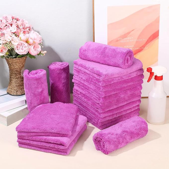 Shimeyao 30 Pcs 16 x 16 Inch Edgeless Microfiber Plush Towels for Cars Detailing Drying Wash Polishing Absorbent Cleaning Cloths, 500 GSM (Purple) - Image 5