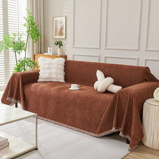 DREAMINGO Sofa Covers Washable Thick Chenille Couch Cover for 2 Cushion Couch Sofa Multi-Use Couch Cover Blanket Modern Pet Furniture Protector Sectional Couch Slipcover 91"x118", Chocolate Brown by DREAMINGO