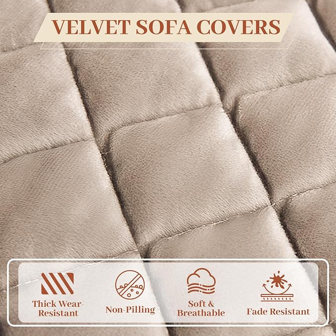 ALIECOM Sofa Cover Waterproof Couch Cover for Dogs Washable Velvet Sofa Slipcovers Loveseat Covers for 2 Cushion Couch Pet Friendly Non Slip Furniture Protector (Light Camel, 27.6" x 59.1") - Image 5