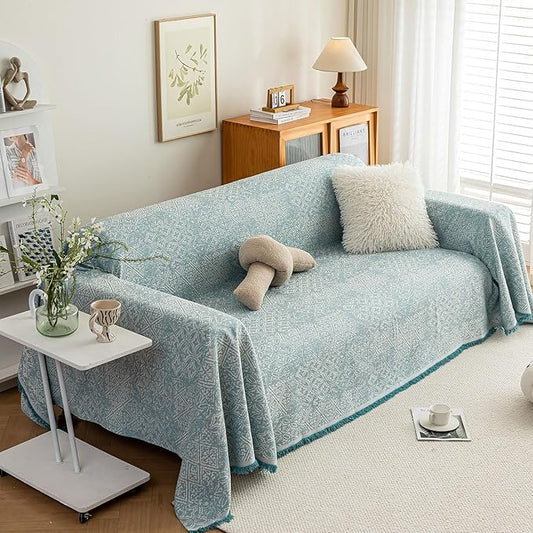 ROOMLIFE Blue Couch Cover Boho Sofa Covers for 3 Cushion Couch Washable, Furniture Protector Sofa Couch Cover for Dogs, Soft Breathable Sofa Slipcover, Couch Throw Blankets with Tassels 71''X150'' by ROOMLIFE