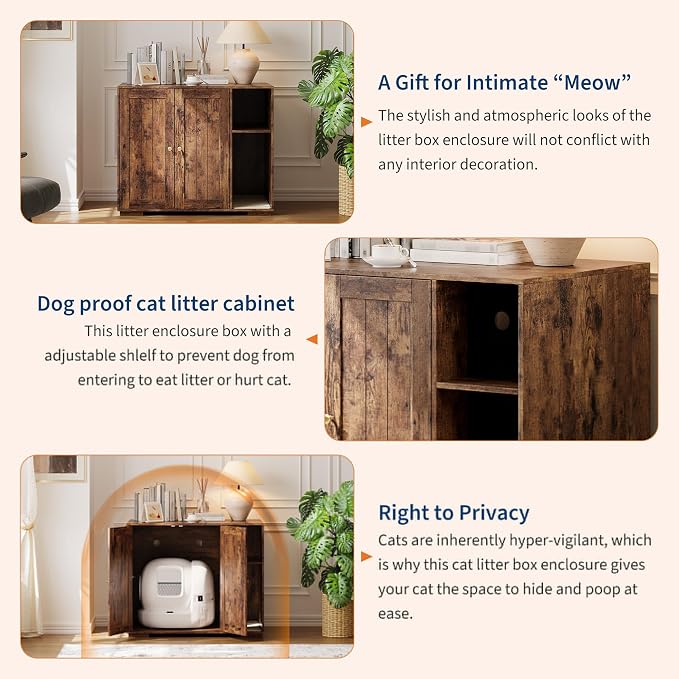Extra Large Cat Litter Box Enclosure Furniture – Dog-Proof Cabinet with Scrape-resistant Pad, Built-in Outlet, Storage Space for Cat Accessories – Fits Automatic Litter Boxes – Indoor Cat House | Dog-Proof Cabinet with Scrape-resistant Pad, Built-in Ou... - Image 6