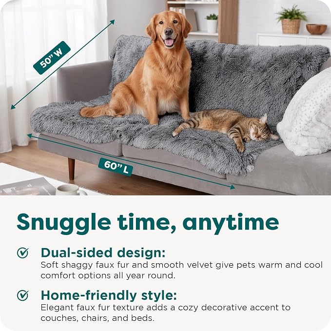 Furhaven Waterproof Throw Blanket for Dogs & Indoor Cats, Reversible Protective Pet Blanket, Extra Large, Long Faux Fur & Velvet, Gray - Image 3