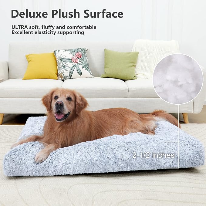 XXXL Dog Bed Washable, Large Waterproof Plush Pet Crate Pad 54", Grey | Ultra Soft Cozy, Removable Cover, Jumbo Dog Mat for Sleeping, Anti-Slip Bottom, Kennel Pad 54*37", Anti Anxiety ,120 lbs - Image 4