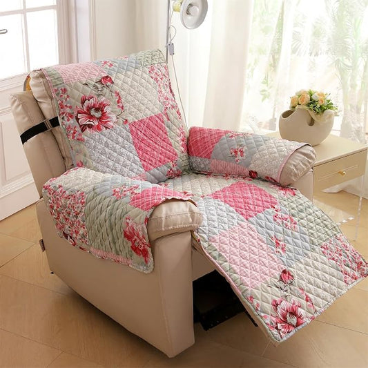 Cmfshape Skidproof Sofa Cover-Patchwork Sofa Slipcover with Elastic Straps-Easy Fit Slip Cover-Rose Washable Furniture Protector for Pets and Kids(Recliner,Pink&Grey) by cmfshape-quiltset