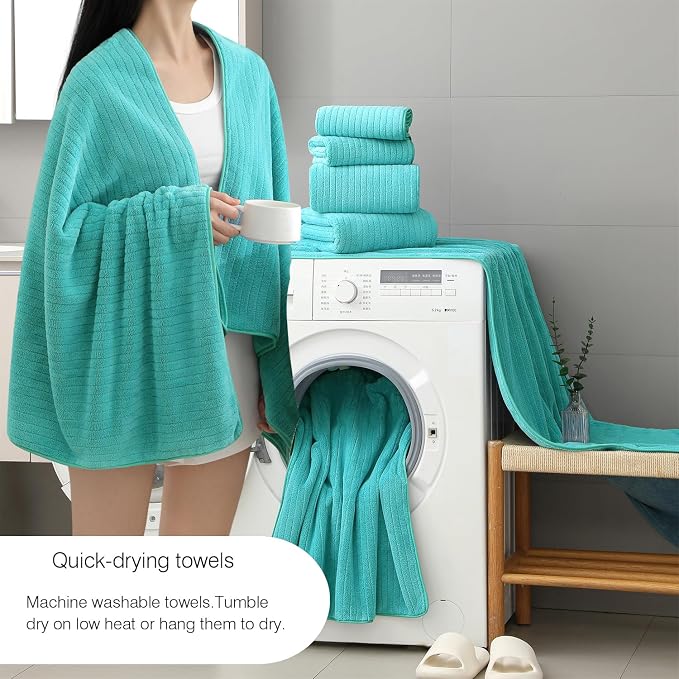 18 Piece Family Bath Towel Set Include 6 Bath Towels,6 Hand Towels and 6 Washcloths Soft Bathroom Towel with Hanging Loops,Highly Absorbent Quick Dry Towels Set for Bathroom,Hotel and Spa- Dark Cyan - Image 2