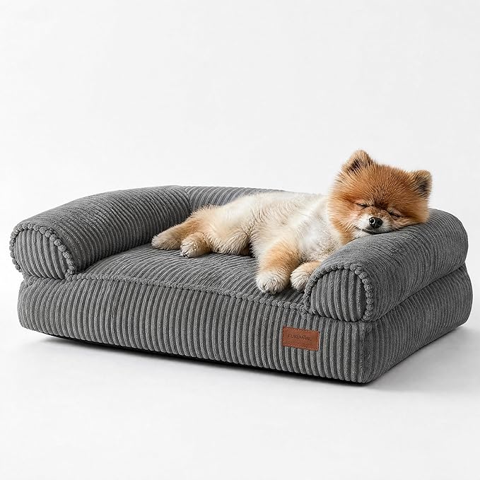 FUKUMARU Dog Couch Bed, Corduroy Cozy Cat Bed, Waterproof, Washable Cover | 28in Orthopedic Dog Beds Sofa for Small Dogs and Large Cats, Cute Warm Cotton Pet Sofa by FUKUMARU
