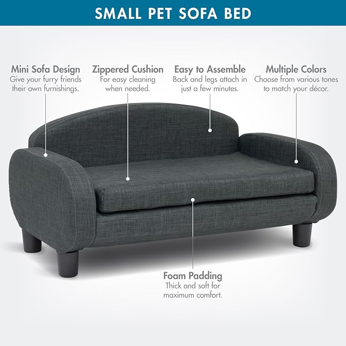 Paws & Purrs Cat Sofa Bed, Pet Couch for Indoor Cats Elevated Cat Beds with Removable Washable Mattress Cover for Kitten, Puppy or Small Animal- 31.5" Wide, Gray - Image 2