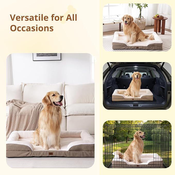 EGOHOME Orthopedic Dog Bed with Sides for Large Dogs 41x27x6.5in Beige | Water Resistant Egg Crate Foam Dog Couch with Removable Washable Cover & Non-Slip Bottom, Comfort Support Pet Sofa - Image 7