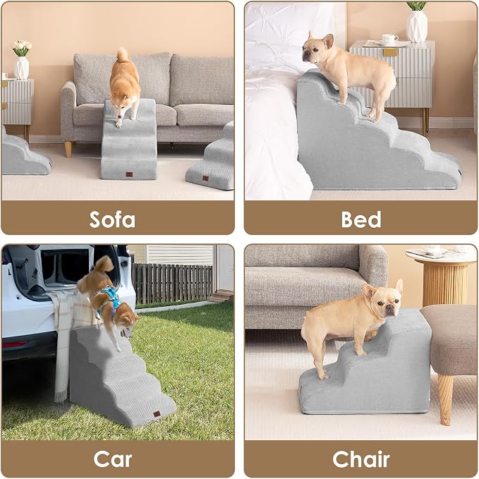 EHEYCIGA Curved Dog Stairs Ramp for Small Dogs 15.7" H, 3-Step Dog Steps for Couch Sofa and Chair, Pet Stairs for Cats, Non-Slip Balanced Pet Steps Indoor, Light Grey - Image 7