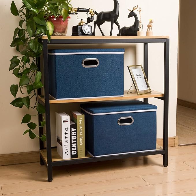 PRANDOM Large Collapsible Storage Bins with Lids [5-Pack] Fabric Foldable Storage Boxes Organizer Containers Baskets Cube with Cover for Home Bedroom Closet Office Royal Blue(17.7x11.8x11.8) - Image 4