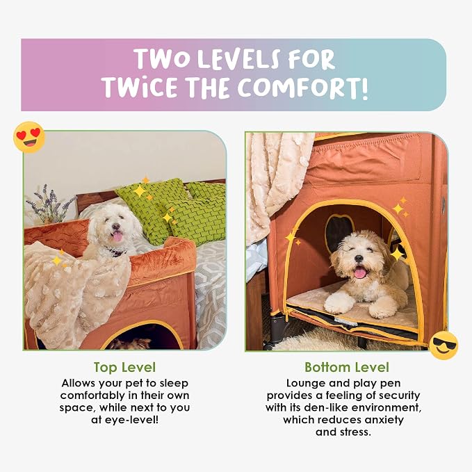 Petique Bedside Lounge Pet Bed, Bunk Bed for Medium Size Pets, Raised Lounge Bed for Cats & Dogs, Lion’s Den Design,Brown, 39.0"L x 22.5"W x 33.5"Th - Image 6