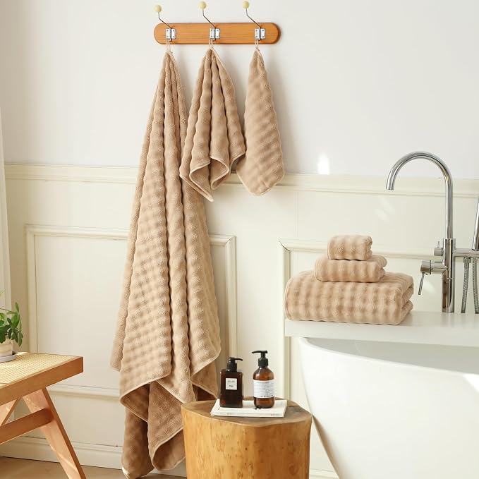 Bath Sheets Set 40x80 Inches Microfiber Extra Large BathTowels Super Soft Absorbent Quickly Dry Shower Towels for Bathroom (Beige,PK 6) - Image 3